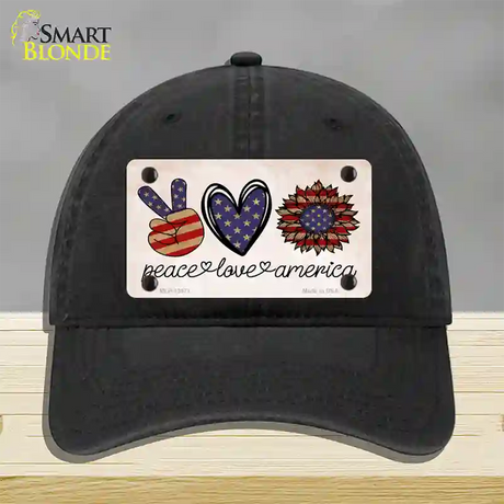 Peace Love America Novelty License Plate Hat Tag Unconstructed Cotton / Black