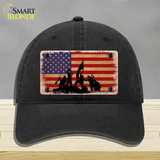 Grunge American Flag with Soldiers Novelty License Plate Hat Tag Unconstructed Cotton / Black