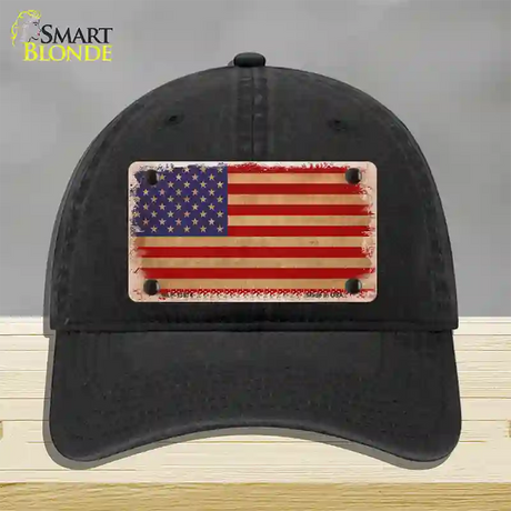 Grunge American Flag Novelty License Plate Hat Tag Unconstructed Cotton / Black