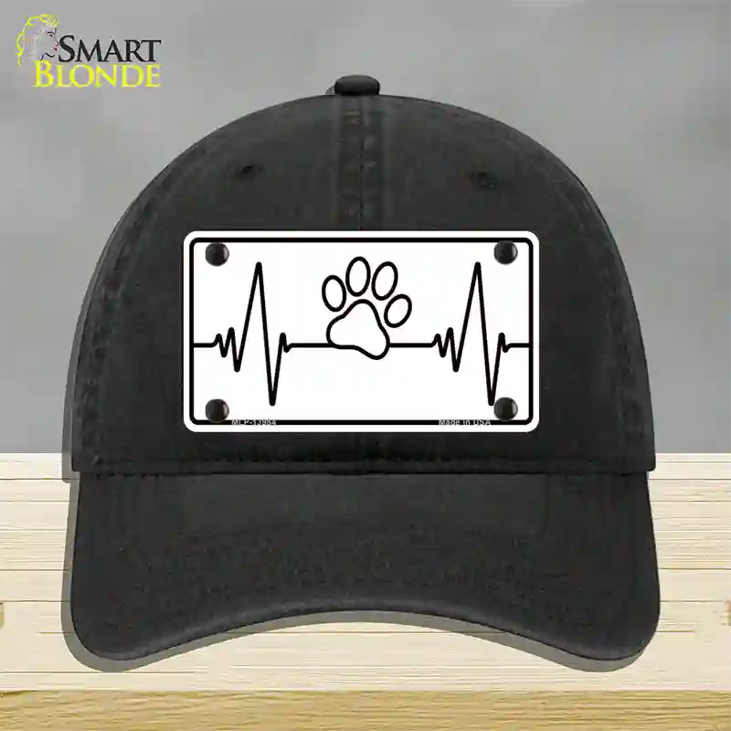 Paw Print Heart Beat Novelty License Plate Hat Tag Unconstructed Cotton / Black