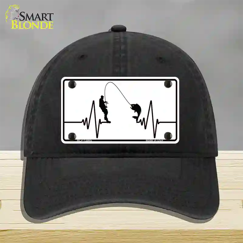 Fishing Heart Beat Novelty License Plate Hat Tag Unconstructed Cotton / Black