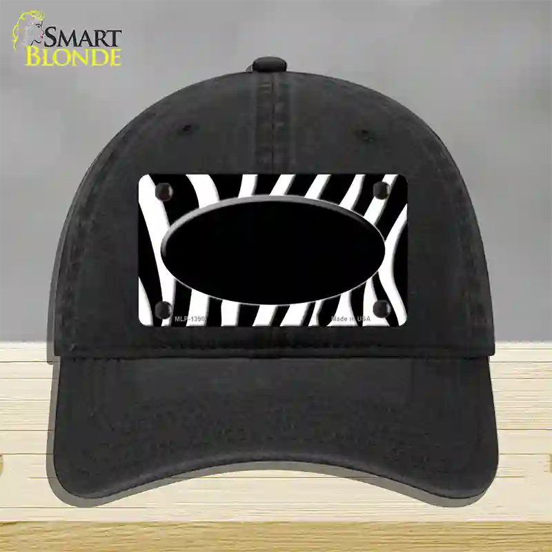 Black White Zebra Center Oval Novelty License Plate Hat Unconstructed Cotton / Black