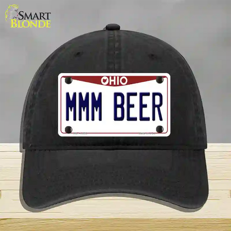 MMM Beer Ohio Novelty License Plate Hat Tag Unconstructed Cotton / Black