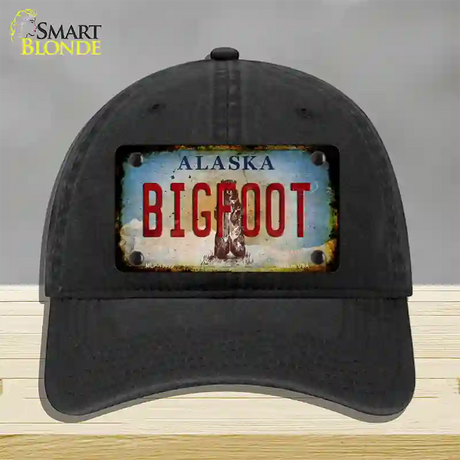 Bigfoot Alaska Novelty License Plate Hat Tag Unconstructed Cotton / Black