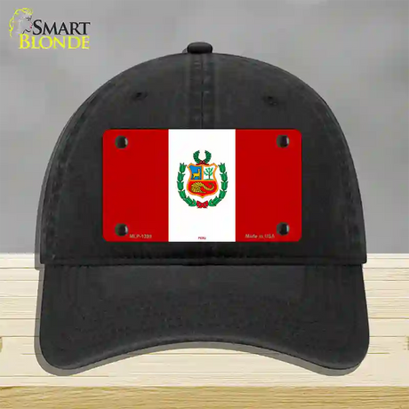 Peru Flag Novelty License Plate Hat Unconstructed Cotton / Black