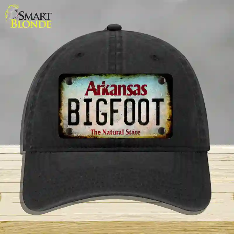 Bigfoot Arkansas Novelty License Plate Hat Tag Unconstructed Cotton / Black