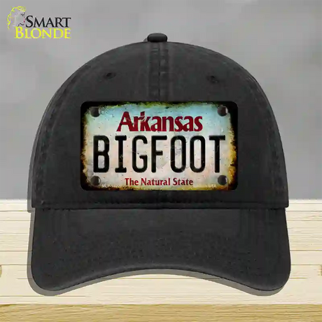 Bigfoot Arkansas Novelty License Plate Hat Tag Unconstructed Cotton / Black