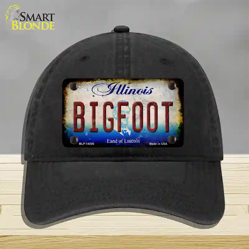 Bigfoot Illinois Novelty License Plate Hat Tag Unconstructed Cotton / Black