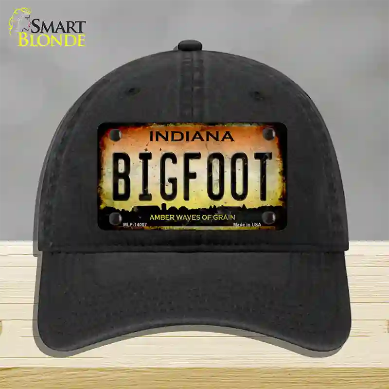 Bigfoot Indiana Novelty License Plate Hat Tag Unconstructed Cotton / Black