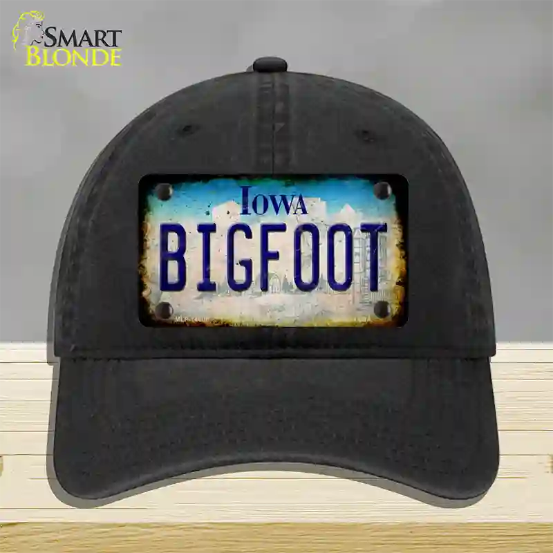 Bigfoot Iowa Novelty License Plate Hat Tag Unconstructed Cotton / Black