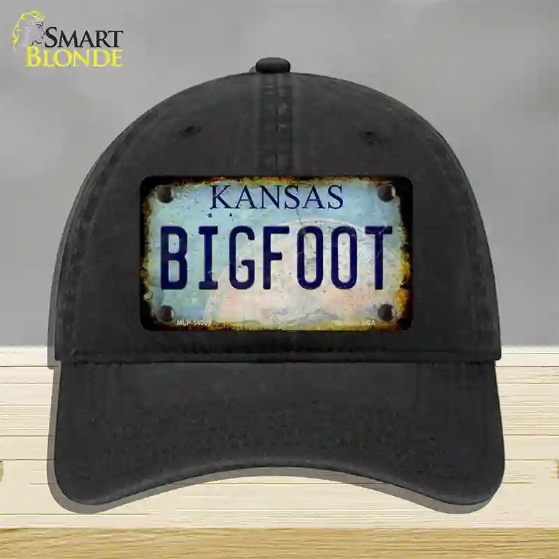 Bigfoot Kansas Novelty License Plate Hat Tag Unconstructed Cotton / Black