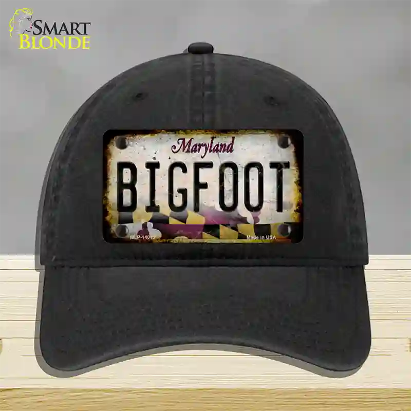 Bigfoot Maryland Novelty License Plate Hat Tag Unconstructed Cotton / Black