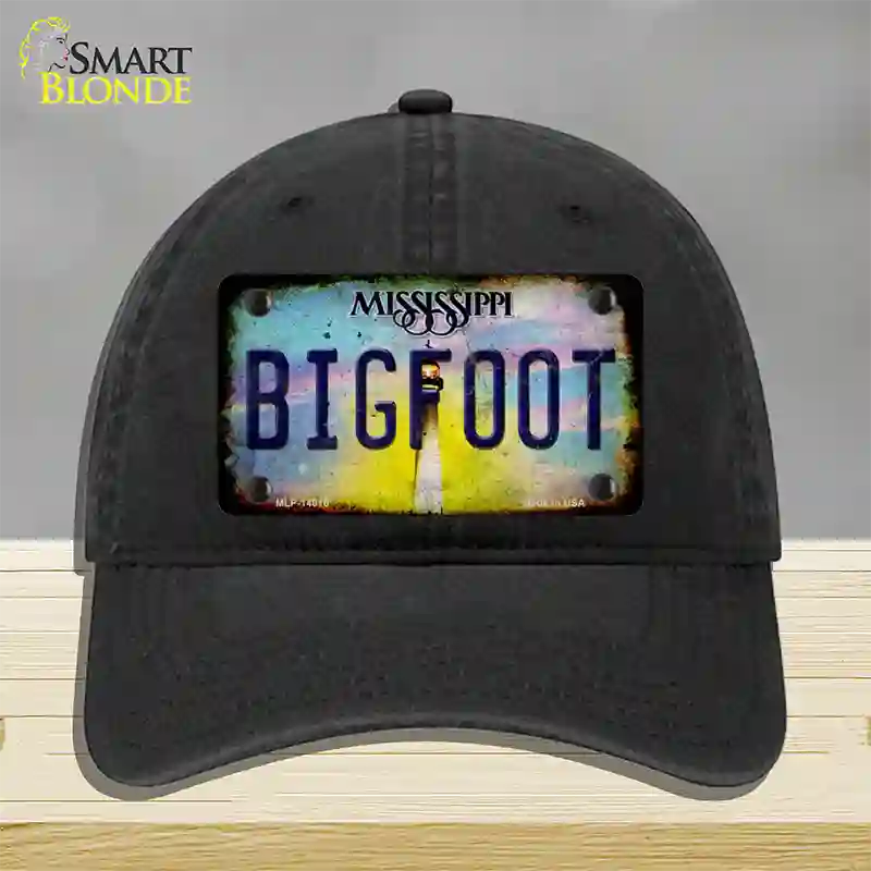 Bigfoot Mississippi Novelty License Plate Hat Tag Unconstructed Cotton / Black