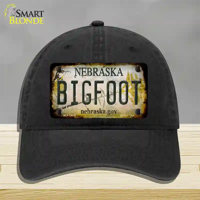 Bigfoot Nebraska Novelty License Plate Hat Tag Unconstructed Cotton / Black