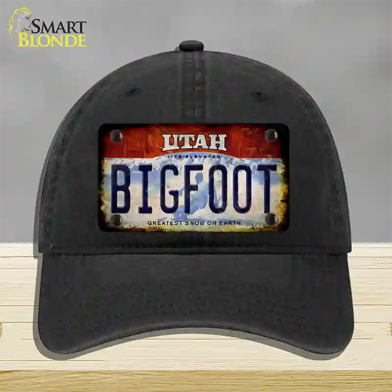 Bigfoot Utah Novelty License Plate Hat Tag Unconstructed Cotton / Black