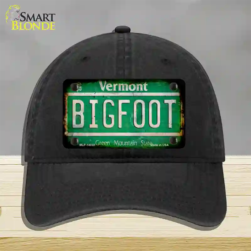 Bigfoot Vermont Novelty License Plate Hat Tag Unconstructed Cotton / Black