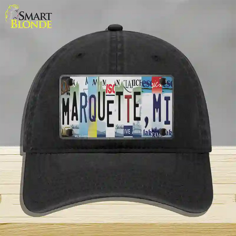 Marquette MI Strip Art Novelty License Plate Hat Tag Unconstructed Cotton / Black