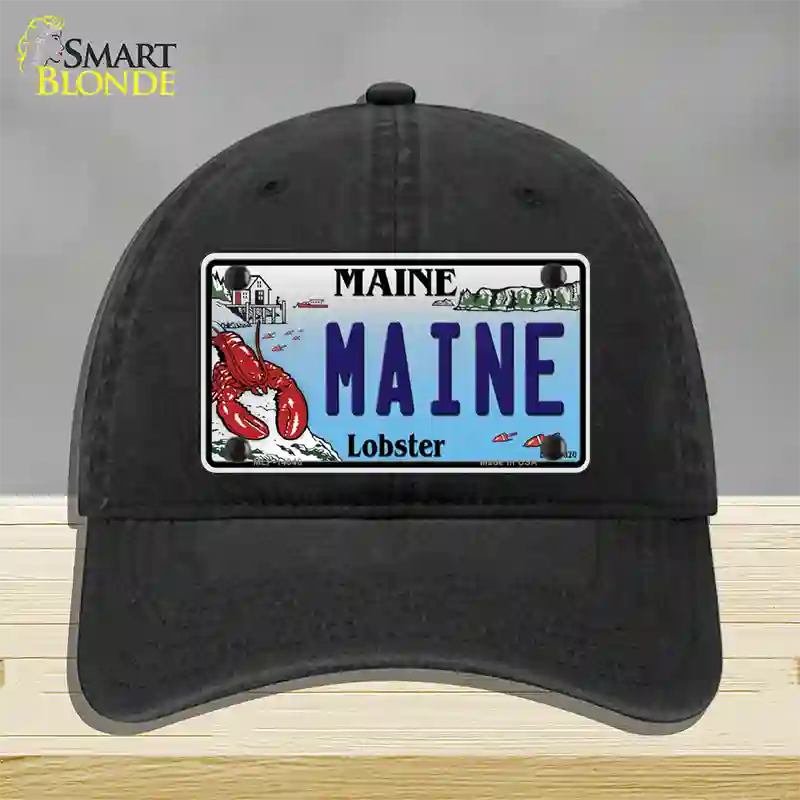 Maine Lobster Novelty License Plate Hat Unconstructed Cotton / Black