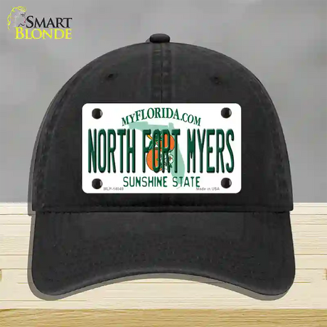 North Fort Myers Florida Novelty License Plate Hat Unconstructed Cotton / Black