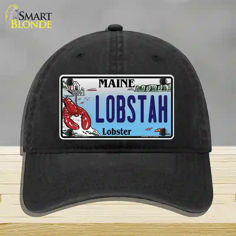 Lobstah Maine Lobster Novelty License Plate Hat Unconstructed Cotton / Black