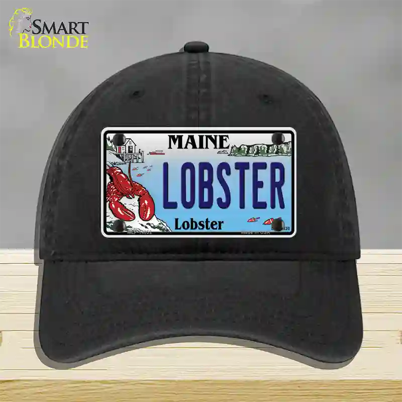 Lobster Maine Lobster Novelty License Plate Hat Unconstructed Cotton / Black