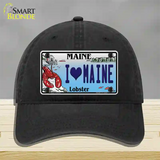 I Heart Maine Lobster Novelty License Plate Hat Unconstructed Cotton / Black