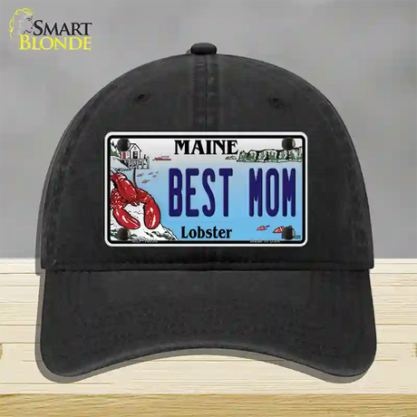 Best Mom Maine Lobster Novelty License Plate Hat Unconstructed Cotton / Black