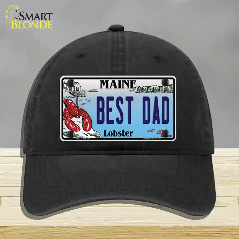 Best Dad Maine Lobster Novelty License Plate Hat Unconstructed Cotton / Black