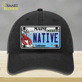 Native Maine Lobster Novelty License Plate Hat Unconstructed Cotton / Black