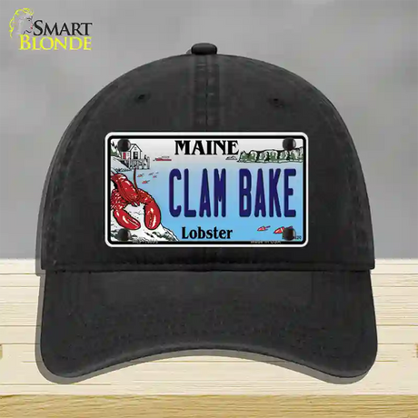 Clam Bake Maine Lobster Novelty License Plate Hat Unconstructed Cotton / Black