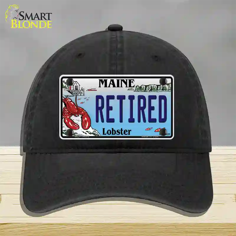 Retired Maine Lobster Novelty License Plate Hat Unconstructed Cotton / Black