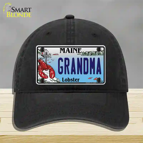 Grandma Maine Lobster Novelty License Plate Hat Unconstructed Cotton / Black