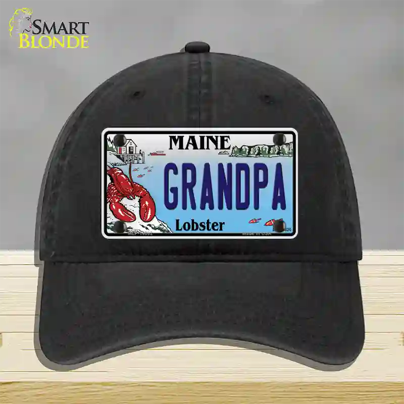 Grandpa Maine Lobster Novelty License Plate Hat Unconstructed Cotton / Black