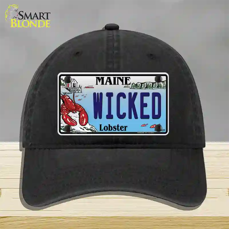 Wicked Maine Lobster Novelty License Plate Hat Unconstructed Cotton / Black