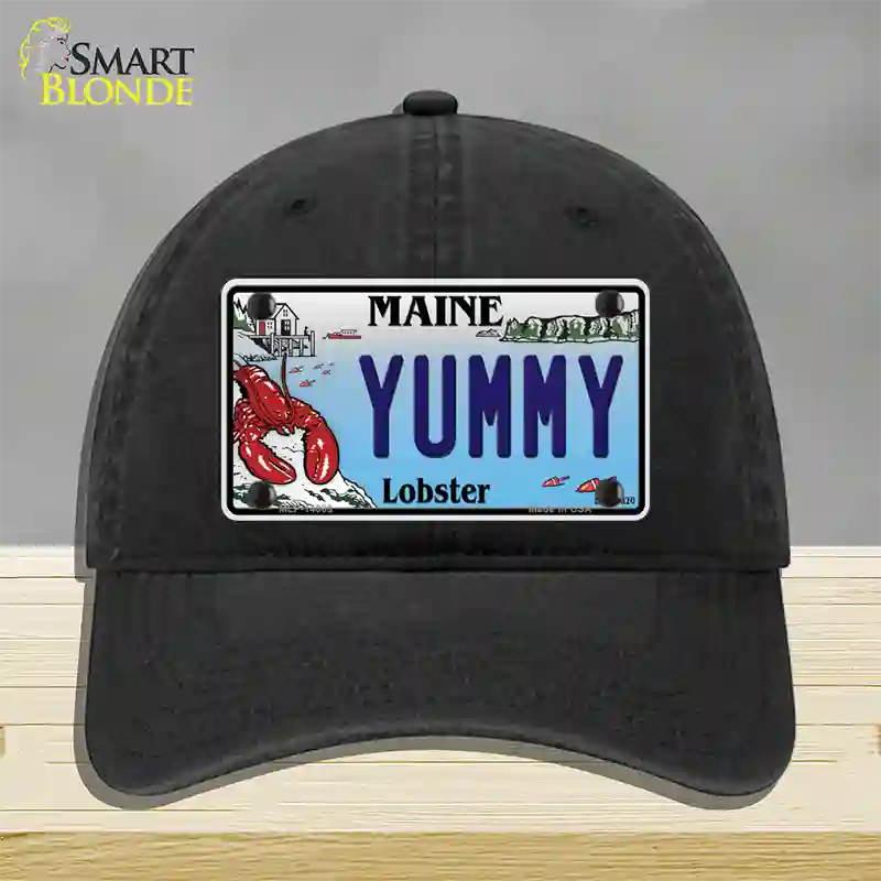 Yummy Maine Lobster Novelty License Plate Hat Unconstructed Cotton / Black