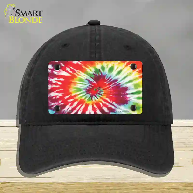 Red Swirl Tie-Dye Novelty License Plate Hat Unconstructed Cotton / Black