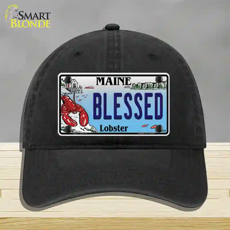 Blessed Maine Lobster Novelty License Plate Hat Unconstructed Cotton / Black