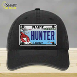 Hunter Maine Lobster Novelty License Plate Hat Unconstructed Cotton / Black