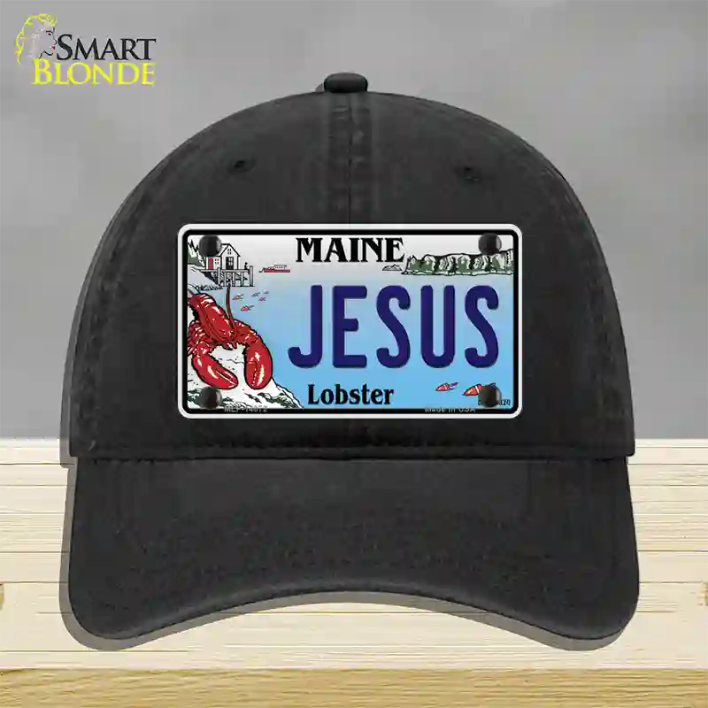 Jesus Maine Lobster Novelty License Plate Hat Unconstructed Cotton / Black