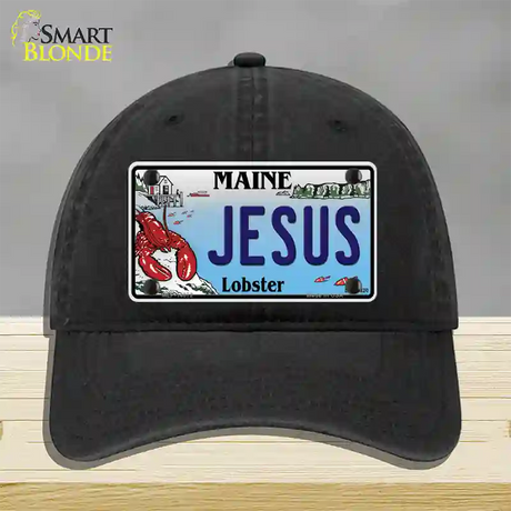 Jesus Maine Lobster Novelty License Plate Hat Unconstructed Cotton / Black