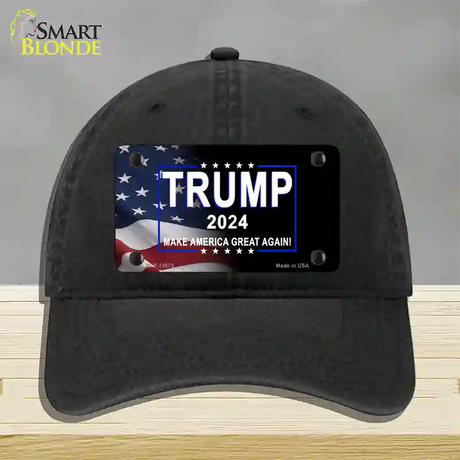 Trump 2024 Flag | Black Novelty License Plate Hat Unconstructed Cotton / Black