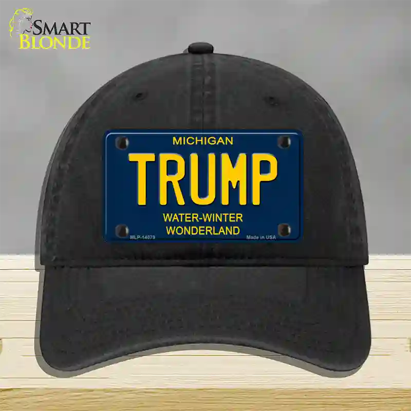 Trump Michigan Blue Novelty License Plate Hat Unconstructed Cotton / Black