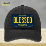 Blessed Michigan Blue Novelty License Plate Hat Unconstructed Cotton / Black