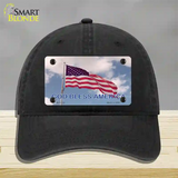 God Bless America Clouds Novelty License Plate Hat Unconstructed Cotton / Black