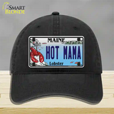 Hot Mama Maine Lobster Novelty License Plate Hat Unconstructed Cotton / Black