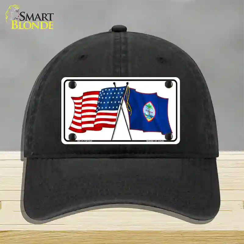 Guam Crossed US Flag Novelty License Plate Hat Unconstructed Cotton / Black