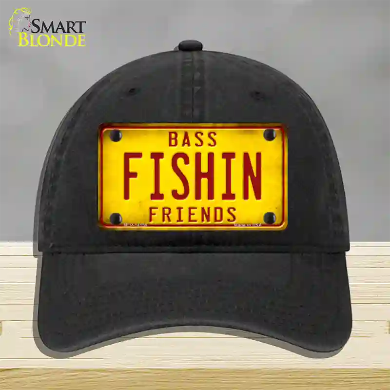 Fishin Friends Novelty License Plate Hat Unconstructed Cotton / Black