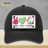 Peace Love Teaching Novelty License Plate Hat Unconstructed Cotton / Black