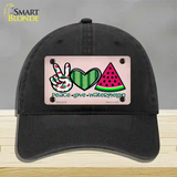 Peace Love Watermelon Novelty License Plate Hat Unconstructed Cotton / Black