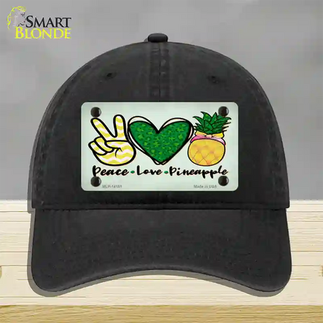 Peace Love Pineapple Novelty License Plate Hat Unconstructed Cotton / Black